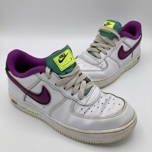 Nike AIR Force 1 LV8  White/Black-vivid Purple-light Menta Youth 2.5Y DX3942-100